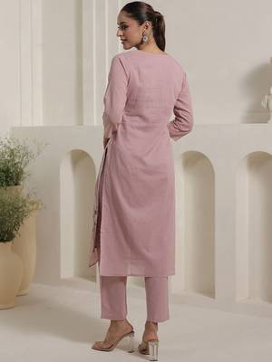 Women Solid Cotton Kurta with Trousers & Dupatta 4