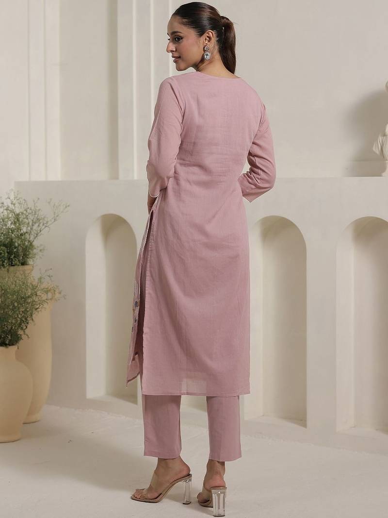 Women Solid Cotton Kurta with Trousers & Dupatta