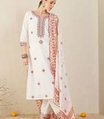 Women Floral Embroidered Cotton Kurta with Trousers & Dupatta