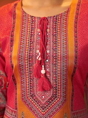 Ethnic Motifs Printed Thread Work Straight Kurta With Trousers & Dupatta 2