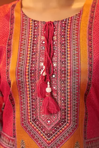 Ethnic Motifs Printed Thread Work Straight Kurta With Trousers & Dupatta