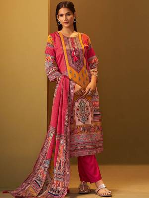 Ethnic Motifs Printed Thread Work Straight Kurta With Trousers & Dupatta 3