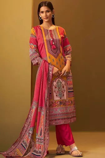 Ethnic Motifs Printed Thread Work Straight Kurta With Trousers & Dupatta