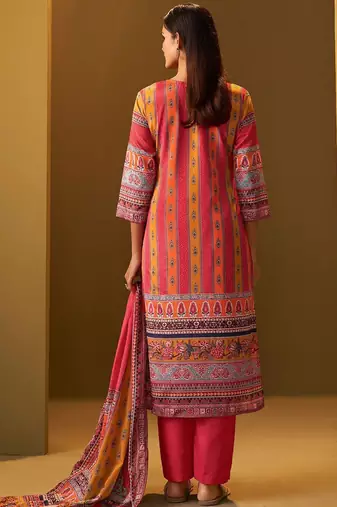 Ethnic Motifs Printed Thread Work Straight Kurta With Trousers & Dupatta
