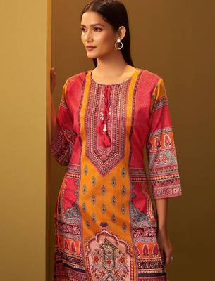 Ethnic Motifs Printed Thread Work Straight Kurta With Trousers & Dupatta 5