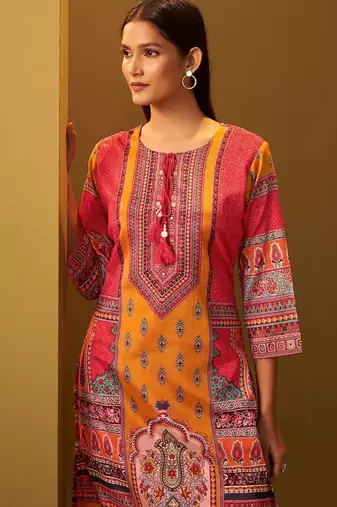 Ethnic Motifs Printed Thread Work Straight Kurta With Trousers & Dupatta