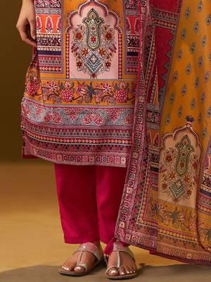 Ethnic Motifs Printed Thread Work Straight Kurta With Trousers & Dupatta 6