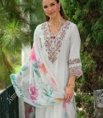 Floral Yoke Design Square Neck Thread Work A-Line Kurta With Trousers & Dupatta