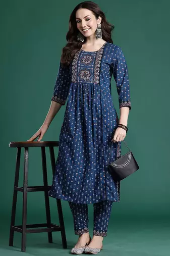 Women Ethnic Motif Printed Pure Cotton A-Line Kurta Set