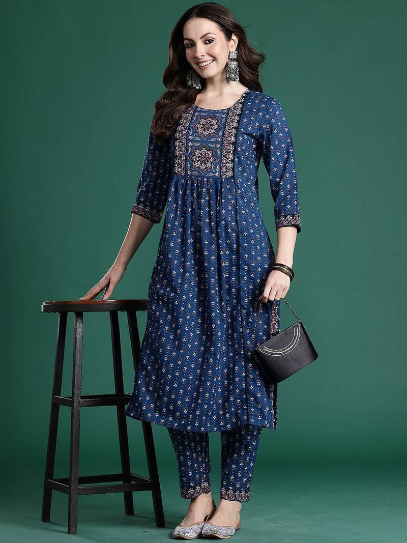 Women Ethnic Motif Printed Pure Cotton A-Line Kurta Set