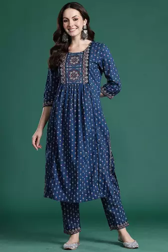 Women Ethnic Motif Printed Pure Cotton A-Line Kurta Set