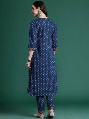 Women Ethnic Motif Printed Pure Cotton A-Line Kurta Set 4