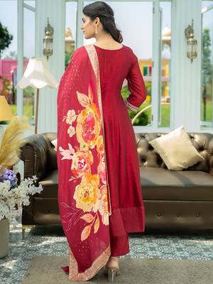 Ethnic Motifs Embroidered Sequinned A Line Kurta With Trousers & Dupatta 4