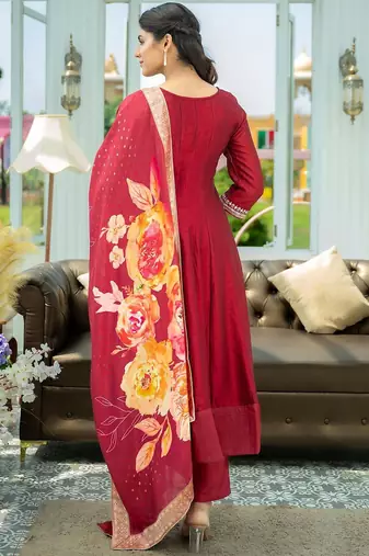 Ethnic Motifs Embroidered Sequinned A Line Kurta With Trousers & Dupatta