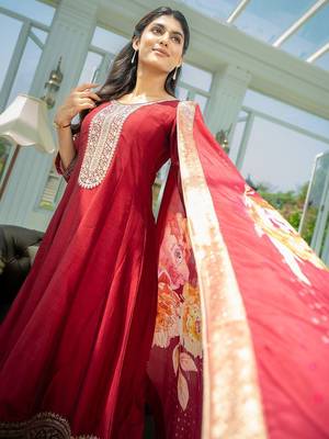 Ethnic Motifs Embroidered Sequinned A Line Kurta With Trousers & Dupatta 6