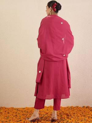 Women Regular Sequinned Pure Cotton Kurta with Trousers & Dupatta 4