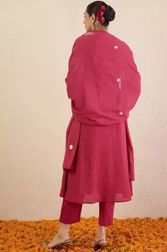 Women Regular Sequinned Pure Cotton Kurta with Trousers & Dupatta
