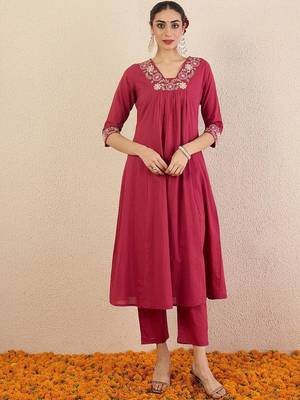 Women Regular Sequinned Pure Cotton Kurta with Trousers & Dupatta 6