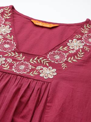 Floral Pleated Sequinned Pure Cotton Kurta with Trousers & With Dupatta 2