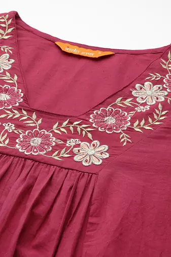 Floral Pleated Sequinned Pure Cotton Kurta with Trousers & With Dupatta