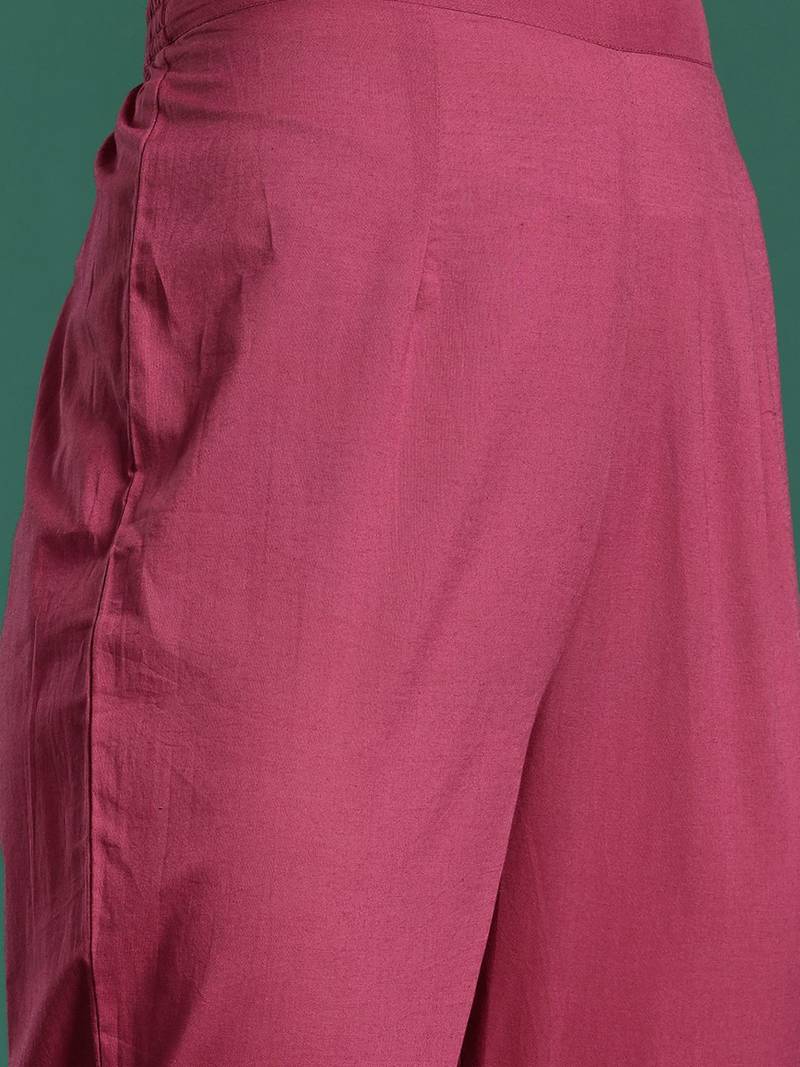 Floral Pleated Sequinned Pure Cotton Kurta with Trousers & With Dupatta