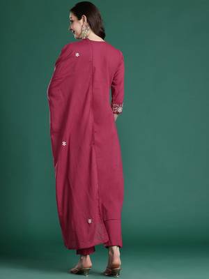 Floral Pleated Sequinned Pure Cotton Kurta with Trousers & With Dupatta 6