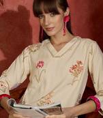 Floral Printed V-Neck Straight Kurta with Dhoti Pants