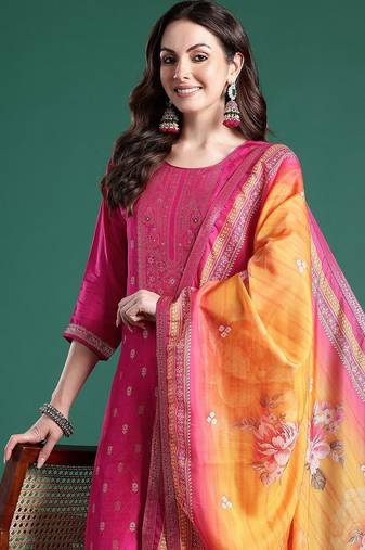 Women Ethnic Motifs Woven Design Kurta with Trousers & With Dupatta