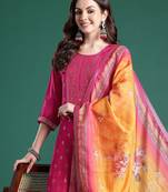 Women Ethnic Motifs Woven Design Kurta with Trousers & With Dupatta