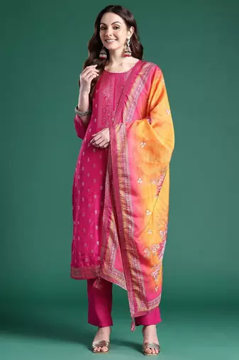 Women Ethnic Motifs Woven Design Kurta with Trousers & With Dupatta