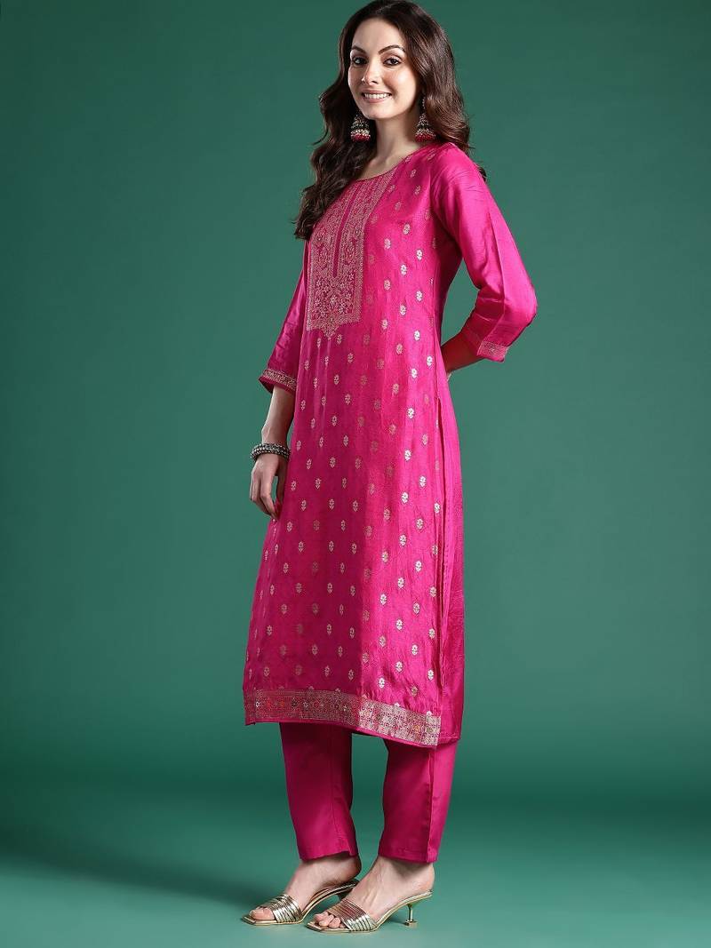 Women Ethnic Motifs Woven Design Kurta with Trousers & With Dupatta