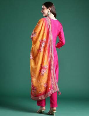 Women Ethnic Motifs Woven Design Kurta with Trousers & With Dupatta 7