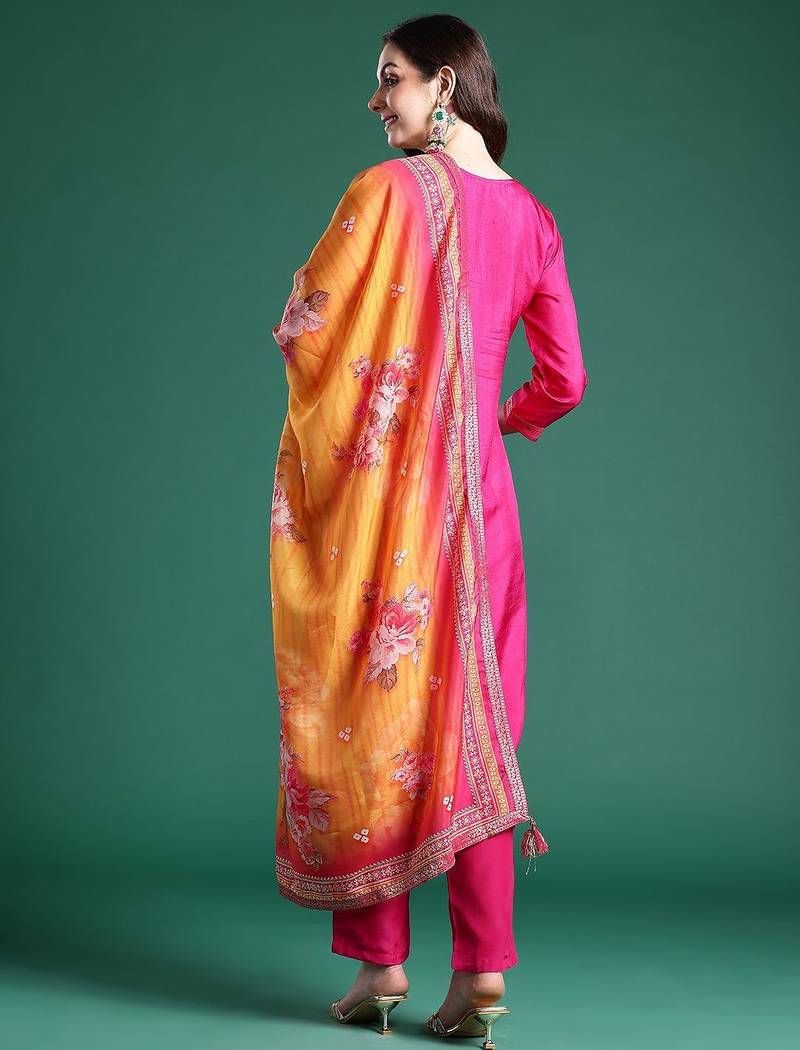 Women Ethnic Motifs Woven Design Kurta with Trousers & With Dupatta