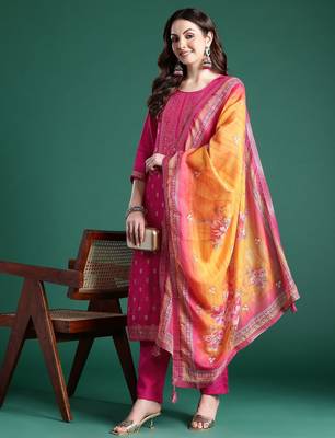 Women Ethnic Motifs Woven Design Kurta with Trousers & With Dupatta 8