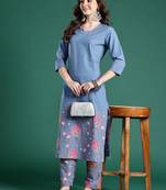 Floral Printed Regular Sequinned Pure Cotton Kurta with Trousers