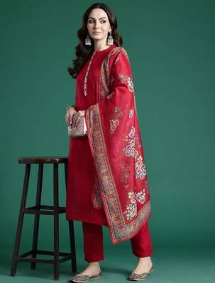Ethnic Motifs Embroidered Regular Kurta with Trousers & Dupatta 1