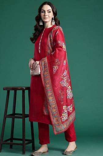 Ethnic Motifs Embroidered Regular Kurta with Trousers & Dupatta