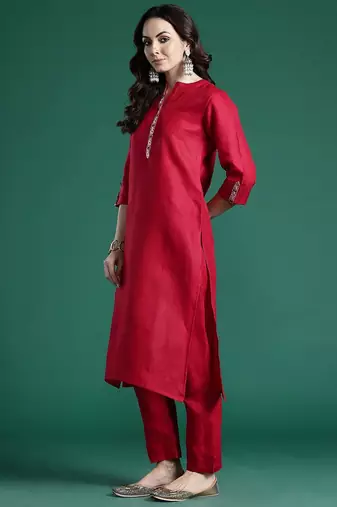 Ethnic Motifs Embroidered Regular Kurta with Trousers & Dupatta