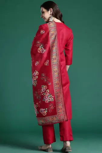Ethnic Motifs Embroidered Regular Kurta with Trousers & Dupatta