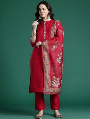 Ethnic Motifs Embroidered Regular Kurta with Trousers & Dupatta 7
