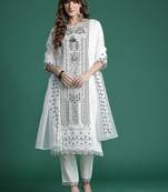 Embroidered Kurta with Trousers & Dupatta