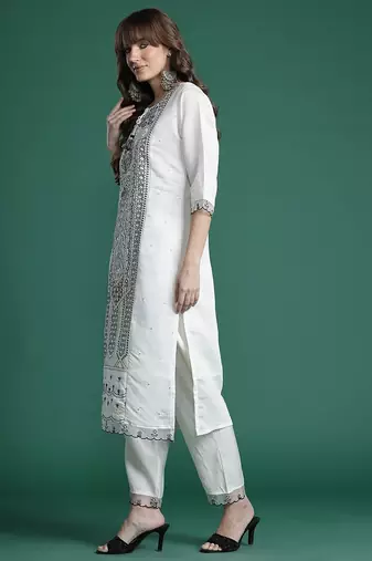 Embroidered Kurta with Trousers & Dupatta