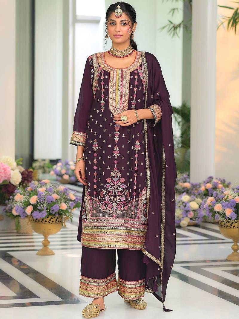 Women Ethnic Motifs Embroidered Regular Mirror Work Kurta with Palazzos & With Dupatta