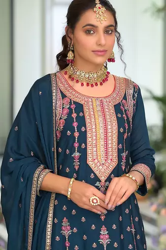 Women Ethnic Motifs Embroidered Regular Mirror Work Kurta with Palazzos & With Dupatta