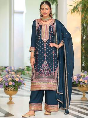 Women Ethnic Motifs Embroidered Regular Mirror Work Kurta with Palazzos & With Dupatta 3