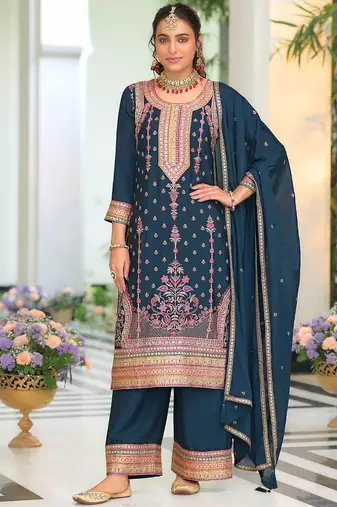 Women Ethnic Motifs Embroidered Regular Mirror Work Kurta with Palazzos & With Dupatta