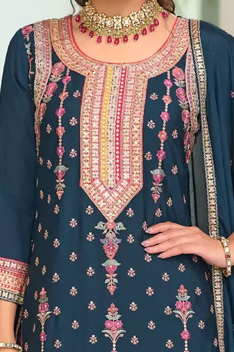 Women Ethnic Motifs Embroidered Regular Mirror Work Kurta with Palazzos & With Dupatta