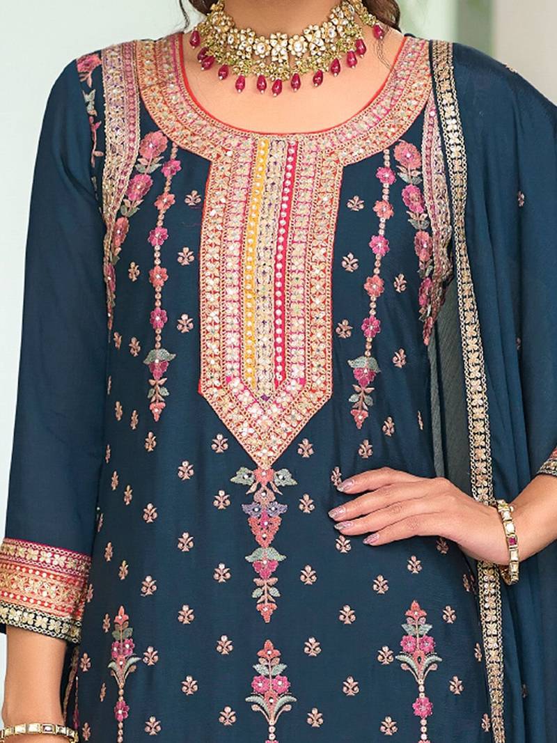 Women Ethnic Motifs Embroidered Regular Mirror Work Kurta with Palazzos & With Dupatta