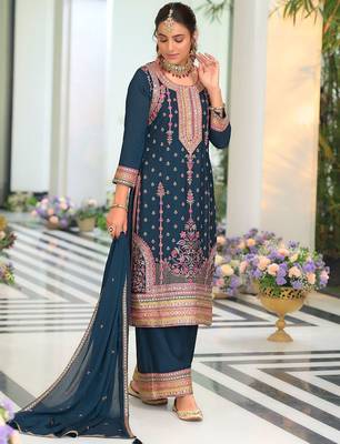 Women Ethnic Motifs Embroidered Regular Mirror Work Kurta with Palazzos & With Dupatta 1