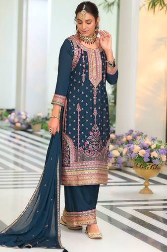 Women Ethnic Motifs Embroidered Regular Mirror Work Kurta with Palazzos & With Dupatta